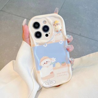 Ốp iphone viền sóng nổi hoạt hình vịt duck keep happy kèm vòng tay iphone 7plus 8 xs xr 11 12 13 14 15 plus promax xx096