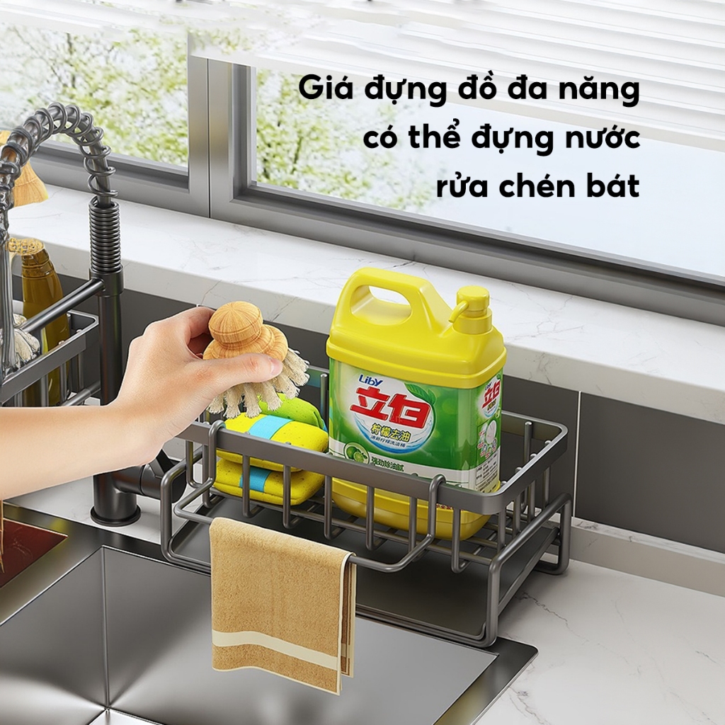 Giá Để Đồ Rửa Chén Bát Thép Không Gỉ, Kệ Đựng Đồ Bồn Rửa Bát Tiện Lợi Kèm Khay Hứng Nước Treo Khăn