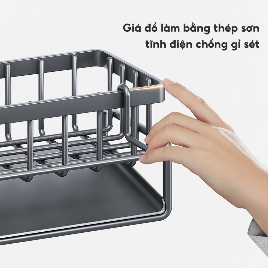 Giá Để Đồ Rửa Chén Bát Thép Không Gỉ, Kệ Đựng Đồ Bồn Rửa Bát Tiện Lợi Kèm Khay Hứng Nước Treo Khăn