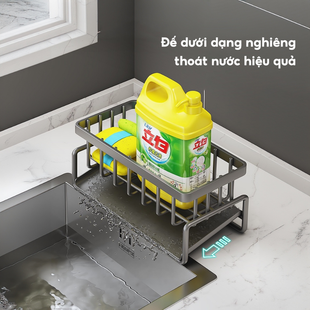 Giá Để Đồ Rửa Chén Bát Thép Không Gỉ, Kệ Đựng Đồ Bồn Rửa Bát Tiện Lợi Kèm Khay Hứng Nước Treo Khăn