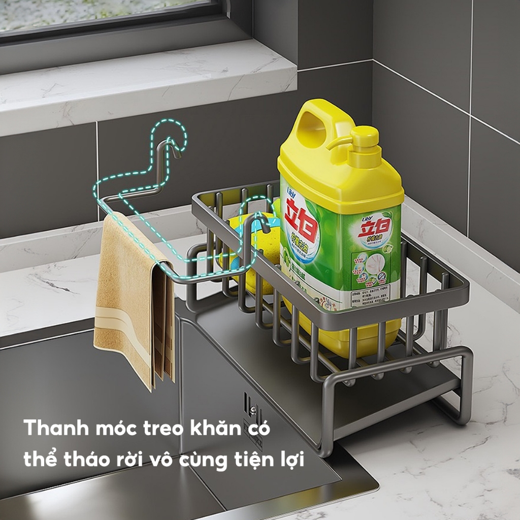 Giá Để Đồ Rửa Chén Bát Thép Không Gỉ, Kệ Đựng Đồ Bồn Rửa Bát Tiện Lợi Kèm Khay Hứng Nước Treo Khăn