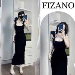 Váy nữ body dáng dài hai dây đính nơ hothit Fizano, đầm nữ cổ vuông chất zip tôn dáng D1624