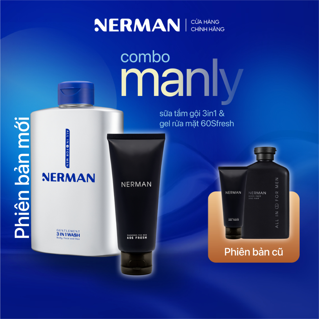 Ảnh Combo Manly Nerman - Sữa tắm gội cho nam 350ml & Gel rửa mặt 60S Fresh ngừa mụn 100ml 1