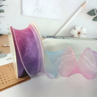 Dây ruy băng voan sóng lẻ 3 mét màu ombre cầu vòng bản 4cm viền sóng đuôi cá trang trí tiệc sinh nhật, thắt nơ gói quà