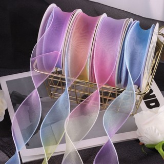 Dây ruy băng voan sóng lẻ 3 mét màu ombre cầu vòng bản 4cm viền sóng đuôi cá trang trí tiệc sinh nhật, thắt nơ gói quà