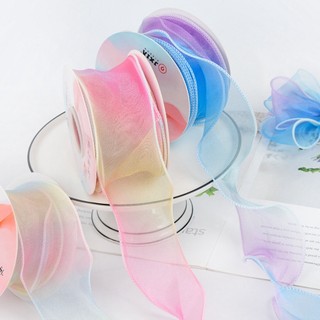 Dây ruy băng voan sóng lẻ 3 mét màu ombre cầu vòng bản 4cm viền sóng đuôi cá trang trí tiệc sinh nhật, thắt nơ gói quà