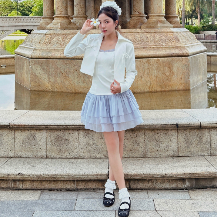 Ảnh Set đầm thiết kế hai dây màu trắng phối váy tím BALLERINA phù hợp đi chơi, dự tiệc - Simple Twist 1
