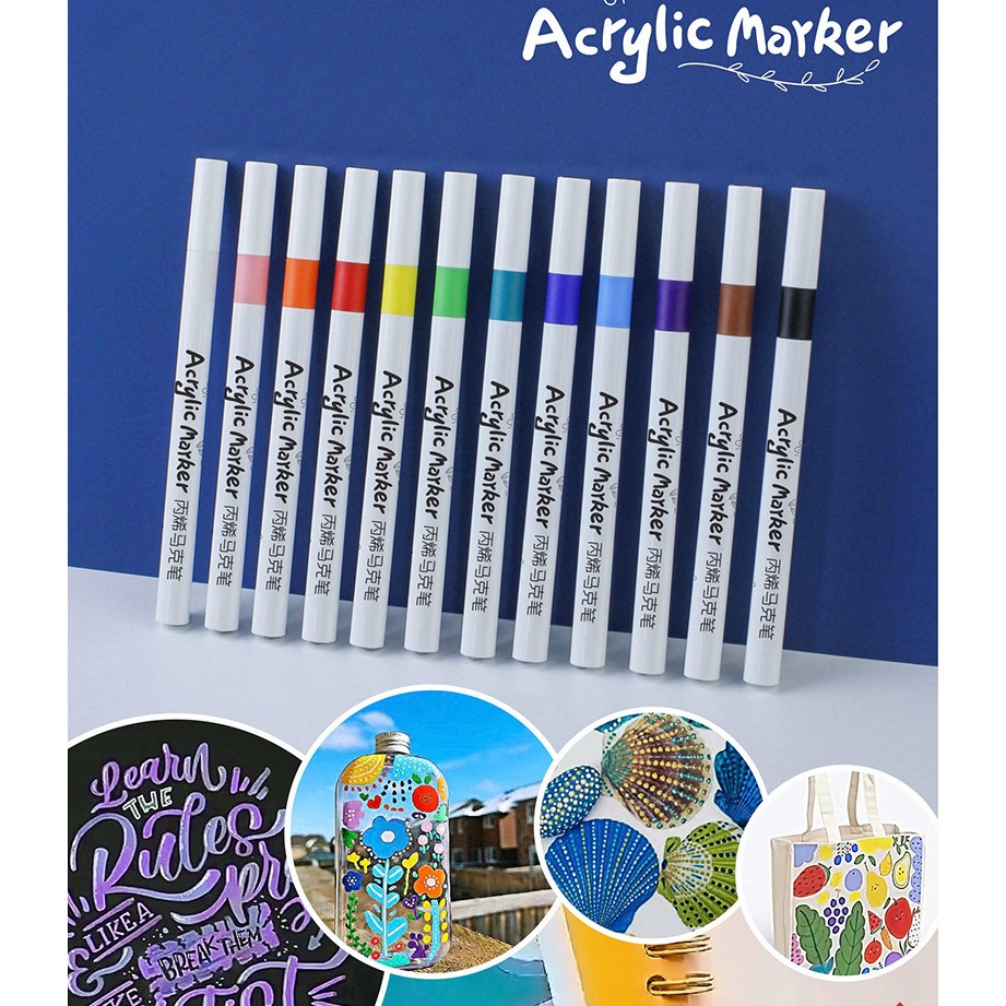 Bút màu acrylic marker 48 màu vẽ sơn chống nước bộ cọ vẽ trên mọi chất liệu bề mặt