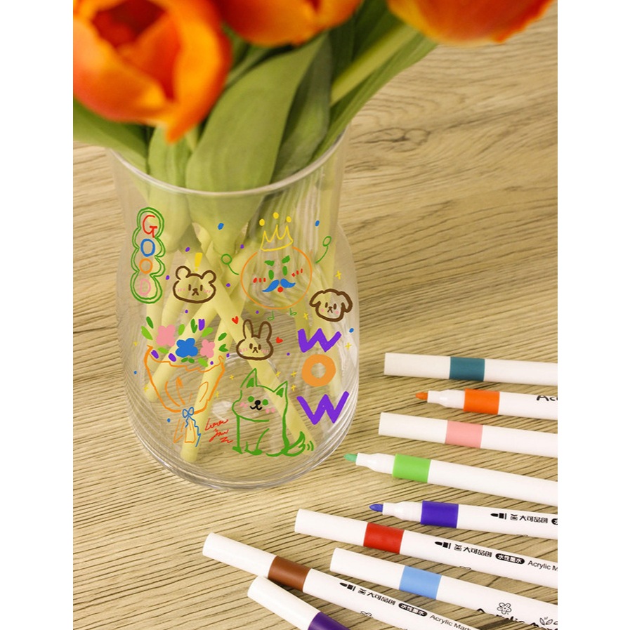 Bút màu acrylic marker 48 màu vẽ sơn chống nước bộ cọ vẽ trên mọi chất liệu bề mặt