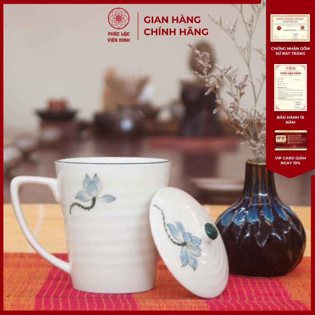 Ly Sứ Có Nắp Vẽ Sen Xanh Cao Cấp Gốm Sứ Bát Tràng - Phúc Lộc Viên Minh ...