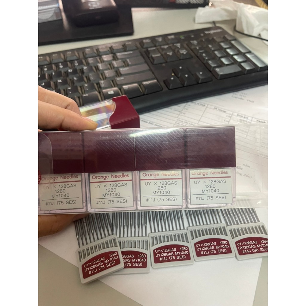 Kim UYx128 ORANGE NEEDLES Hàn Quốc – Dùng Cho Máy Trần Đè, Máy Kansai (Vỉ 10 Cây)