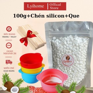 COMBO TIÊU CHUẨN, 100g sáp dừa wax lông cao cấp lyihome, sáp wax nóng kèm chén silicon và que gỗ
