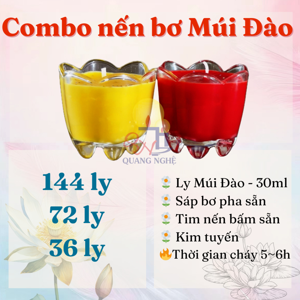 Combo làm nến bơ cúng dường 144/72/36 ly Múi Đào | Shopee Việt Nam