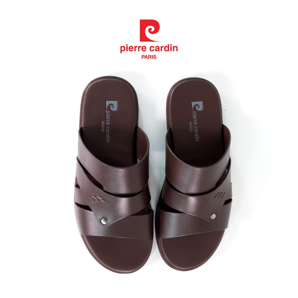 Ảnh Dép nam Pierre Cardin Pháp da bò cao cấp, quai chéo ngang đế cao su chống trượt, không gây hôi chân - 163 1