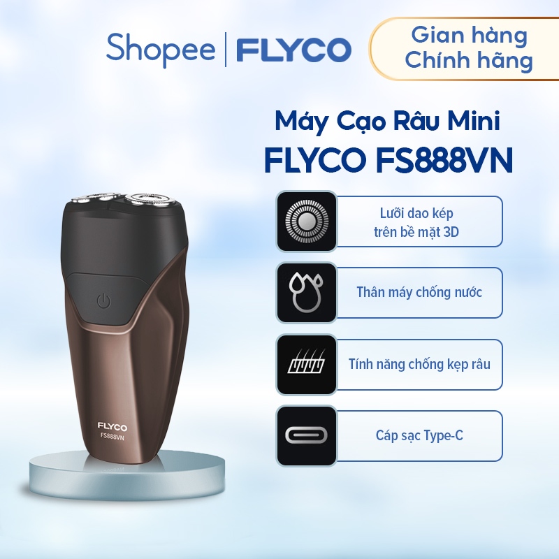 Ảnh Máy Cạo Râu Mini Flyco 2 Lưỡi Kép Thân Máy Kháng Nước Sạc Nhanh 1 Giờ FS888VN Hàng Chính Hãng 1