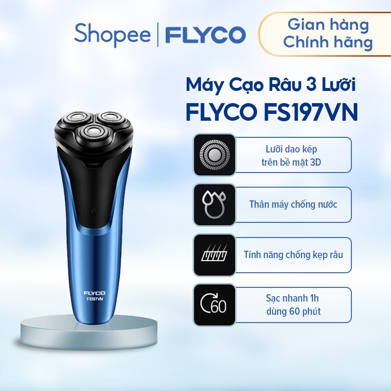 Ảnh Máy Cạo Râu Flyco FS197VN 3 Lưỡi Kép Thân Máy Kháng Nước Sạc Nhanh 1 Giờ - Hàng Chính Hãng 1