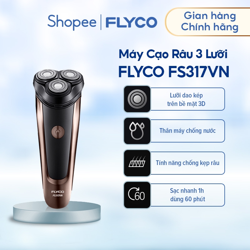 Ảnh Máy Cạo Râu Flyco 3 Lưỡi Kép Thân Máy Kháng Nước Sạc Nhanh 1 Giờ FS317VN Hàng Chính Hãng 1
