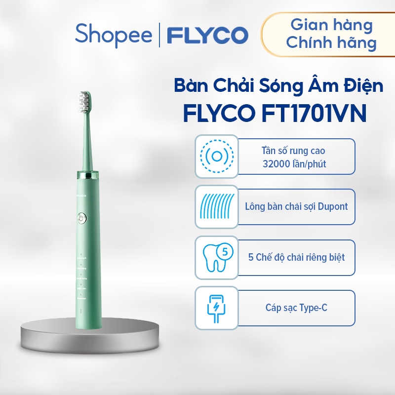 Ảnh Bàn Chải Sóng Âm Điện Flyco FT1701VN Kháng Nước 5 Chế Độ Làm Sạch Chuẩn Nha Khoa - Hàng Chính Hãng 1