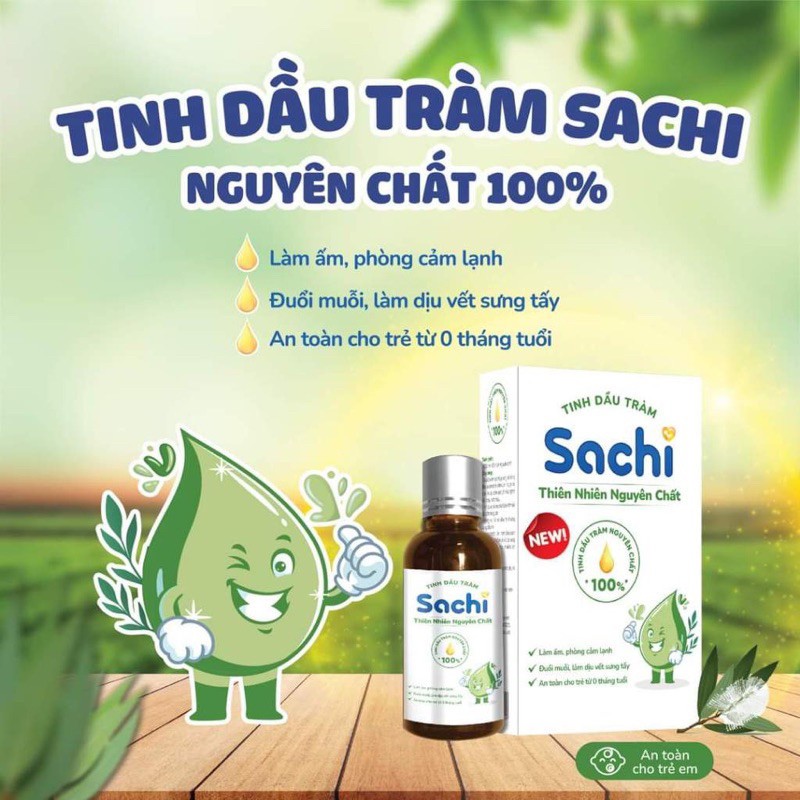 Tinh Dầu Tràm Nguyên Chất Sachi 30ml Giúp Làm Ấm Cơ Thể, Giảm Chướng Bụng, Đầy Hơi, An Toàn Cho Trẻ Sơ Sinh và Trẻ Nhỏ