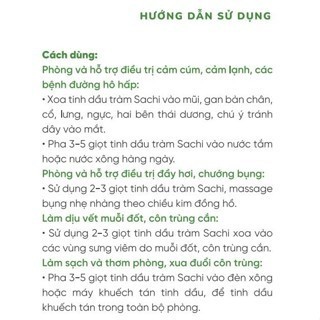 Tinh Dầu Tràm Nguyên Chất Sachi 30ml Giúp Làm Ấm Cơ Thể, Giảm Chướng Bụng, Đầy Hơi, An Toàn Cho Trẻ Sơ Sinh và Trẻ Nhỏ