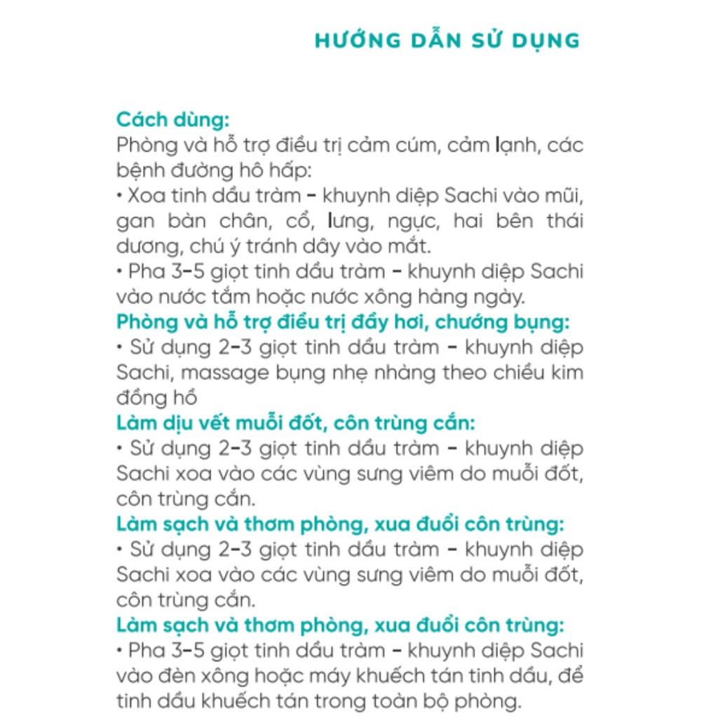 Tinh Dầu Tràm - Khuynh Diệp Sachi Giúp Làm Ấm Cơ Thể, Giảm Chướng Bụng, Làm Dịu Các Vết Côn Trùng Cắn 30ml