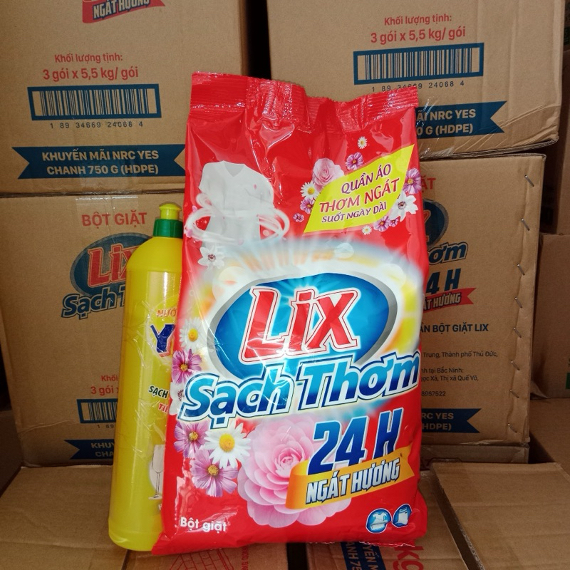 bột Giặt LIX Sạch Thơm Hương Ngàn Hoa gói 5,5kg - 24h ngát hương thơm tặng kèm rửa chén - LIXBG