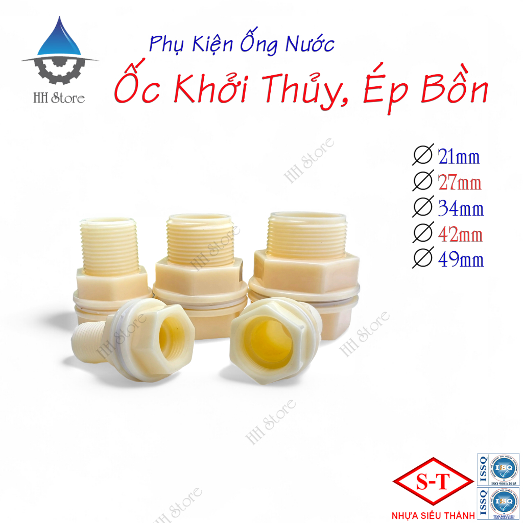 Ốc Khởi Thủy, Ốc Ép Bồn, Ốc Xiết Bồn phi 21, 27, 34, 42, 49mm. Ốc Nhựa ...