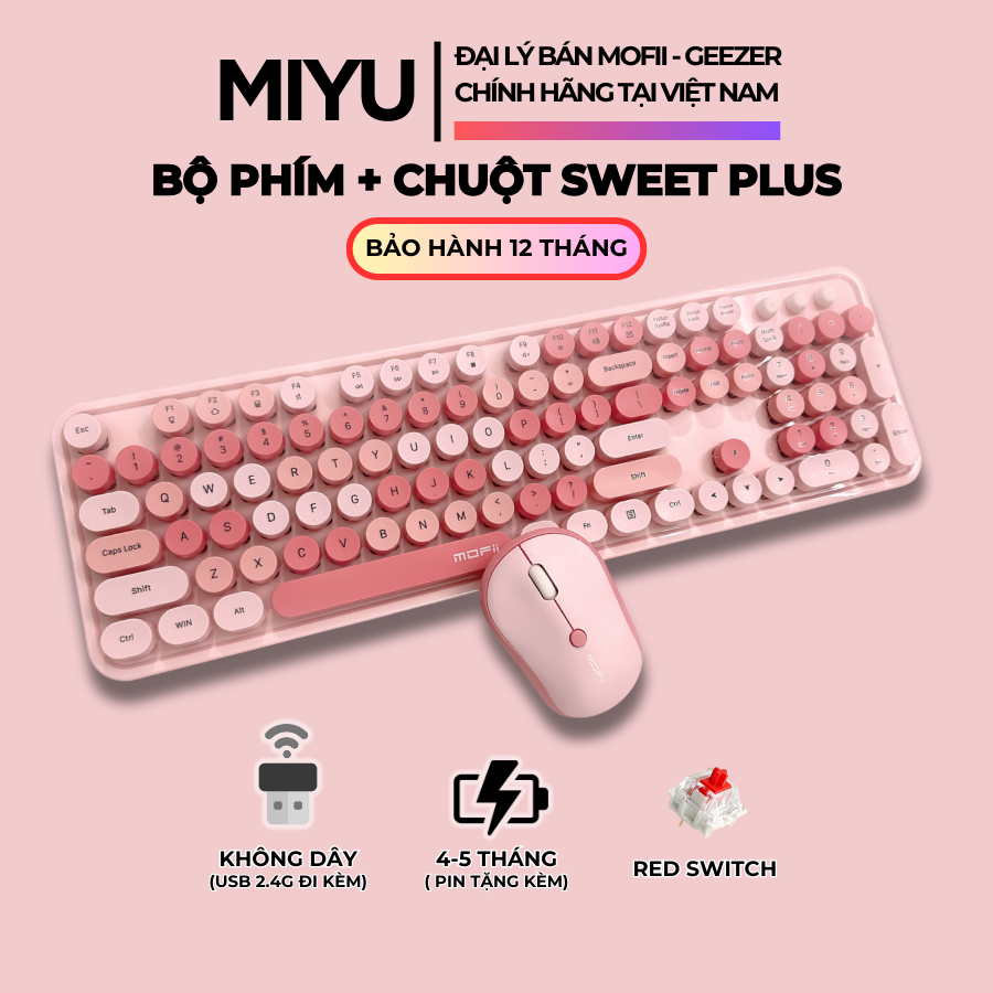 Mofii Miyu Sweet Plus Combo Bàn Phím Cơ Và Chuột Không Dây Tương Thích Các Hệ điều Hành Bảo 5541