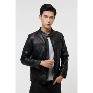 Áo khoác da nam, áo da xịn cao cấp Racer 2 Khoá Ngực Tay Cúc Da Bò  mã AD208