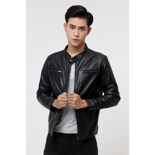 Áo khoác da nam, áo da xịn cao cấp Racer 2 Khoá Ngực Tay Cúc Da Bò  mã AD208