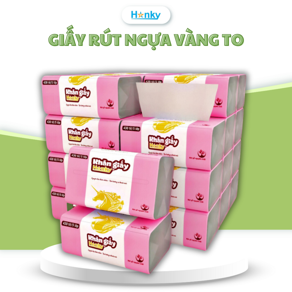 Giấy Ăn Rút Hanky Con Ngựa Vàng Chính Hãng Thùng 20 Gói 430 Tờ 5 Lớp ...
