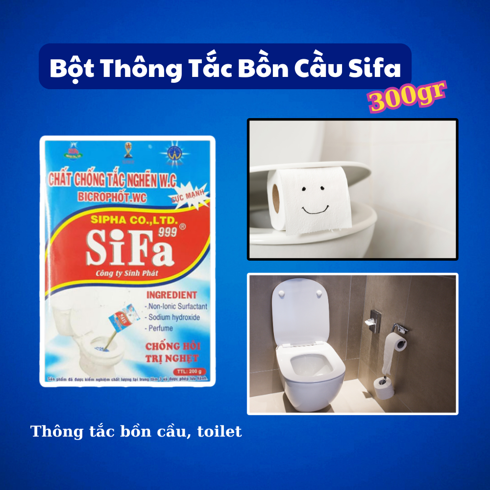 Bột thông tắc bồn cầu, khử mùi bồn cầu, thông ống nước, khử mùi nhà vệ sinh thông cống diệt khuẩn SiFa/Zifat 300g