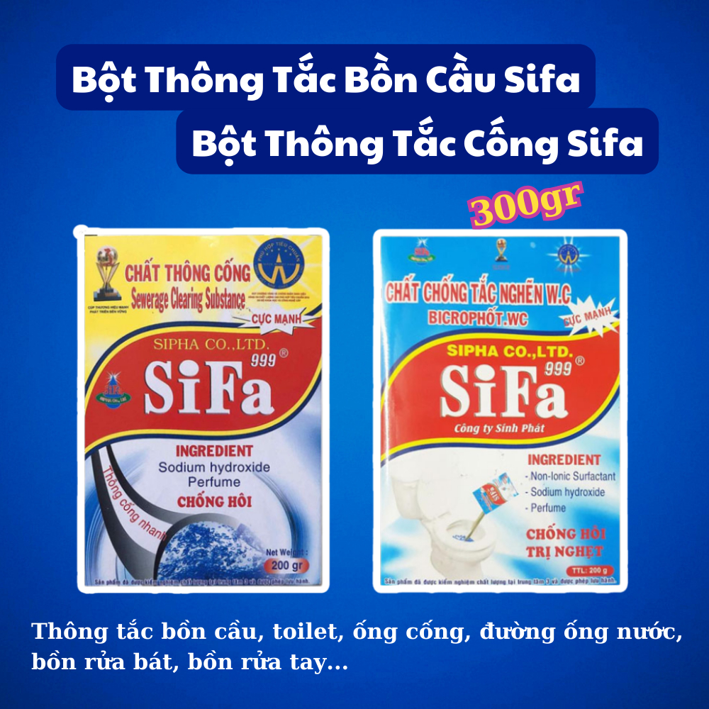Bột thông tắc bồn cầu, khử mùi bồn cầu, thông ống nước, khử mùi nhà vệ sinh thông cống diệt khuẩn SiFa/Zifat 300g