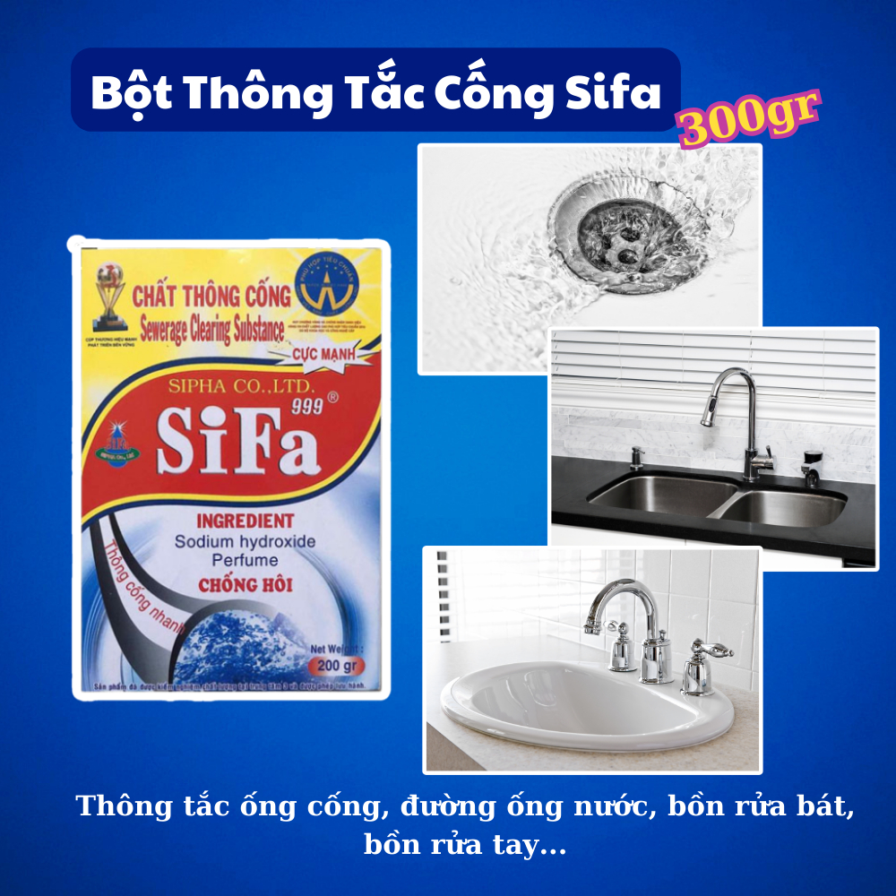 Bột thông tắc bồn cầu, khử mùi bồn cầu, thông ống nước, khử mùi nhà vệ sinh thông cống diệt khuẩn SiFa/Zifat 300g