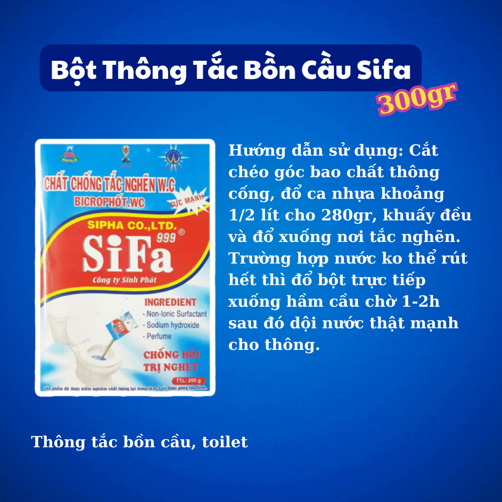 Bột thông tắc bồn cầu, khử mùi bồn cầu, thông ống nước, khử mùi nhà vệ sinh thông cống diệt khuẩn SiFa/Zifat 300g