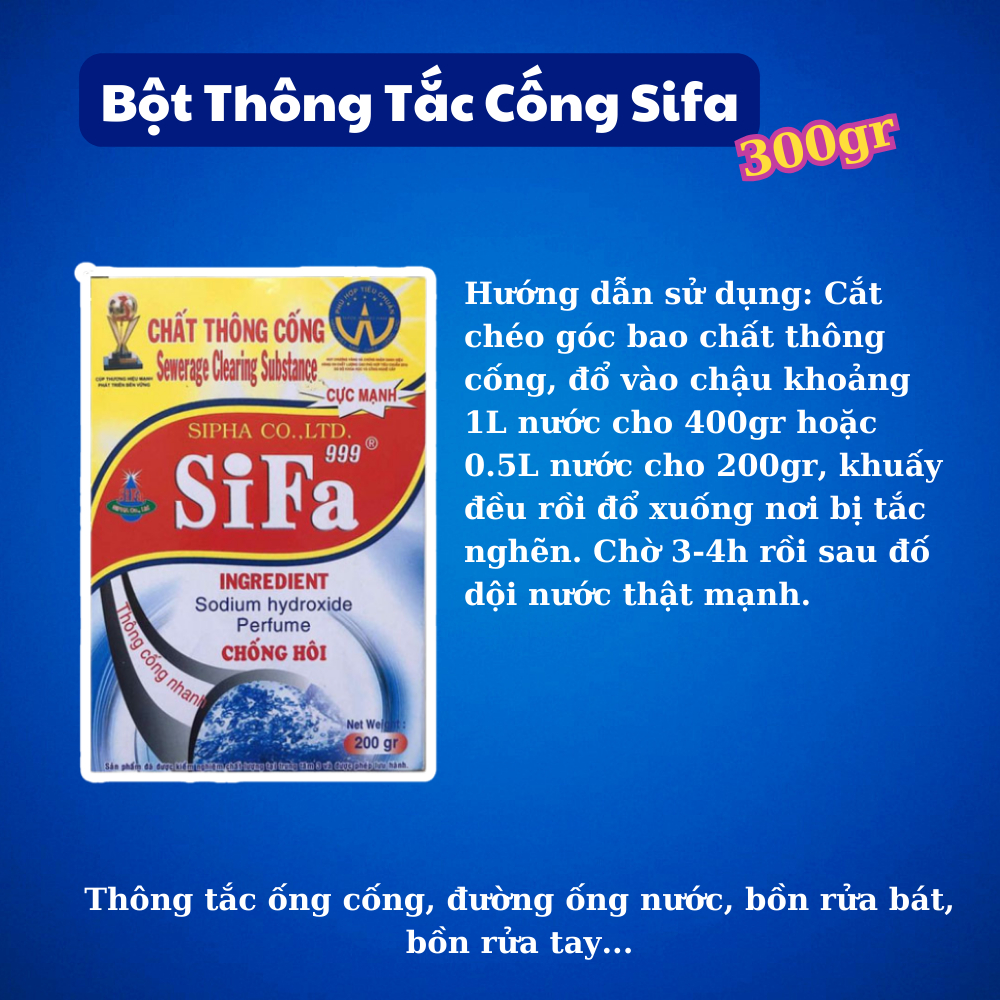 Bột thông tắc bồn cầu, khử mùi bồn cầu, thông ống nước, khử mùi nhà vệ sinh thông cống diệt khuẩn SiFa/Zifat 300g