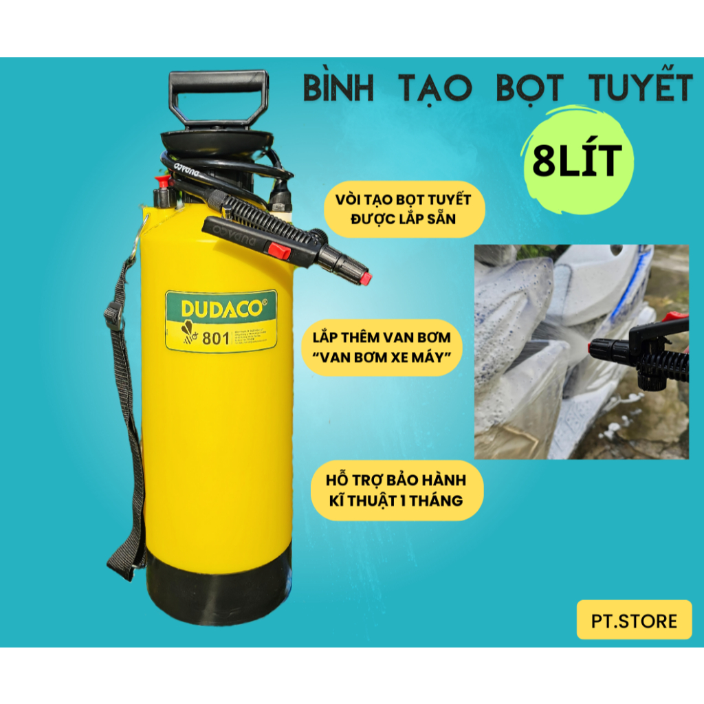 BÌNH TẠO BỌT TUYẾT RỬA XE CẦM TAY 8L - ĐÃ GẮN VÒI TẠO BỌT - GẮN VAN BƠM HƠI