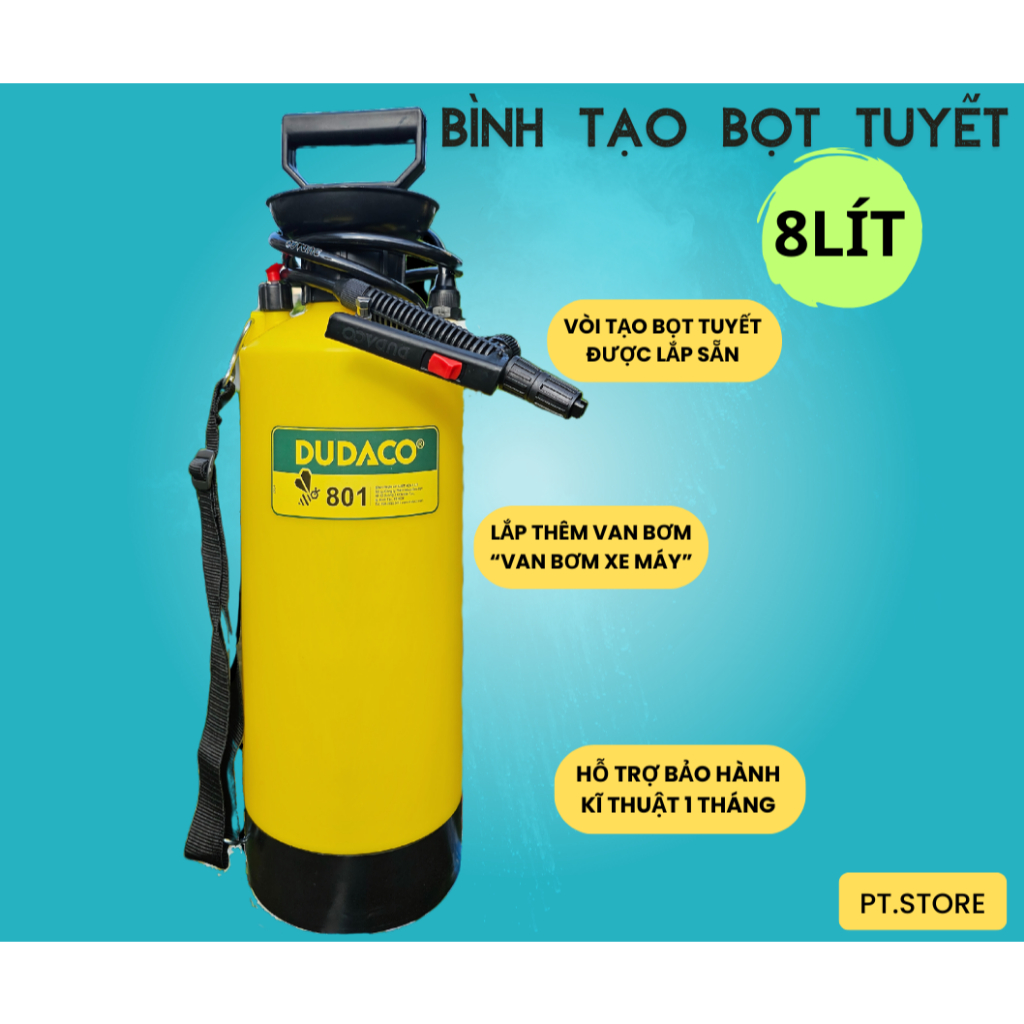 BÌNH PHUN BỌT TUYẾT CẦM TAY 2L - 3L - 4L - 8L DUDACO - ĐÃ GẮN VÒI TẠO BỌT - GẴN THÊM VAN BƠM HƠI