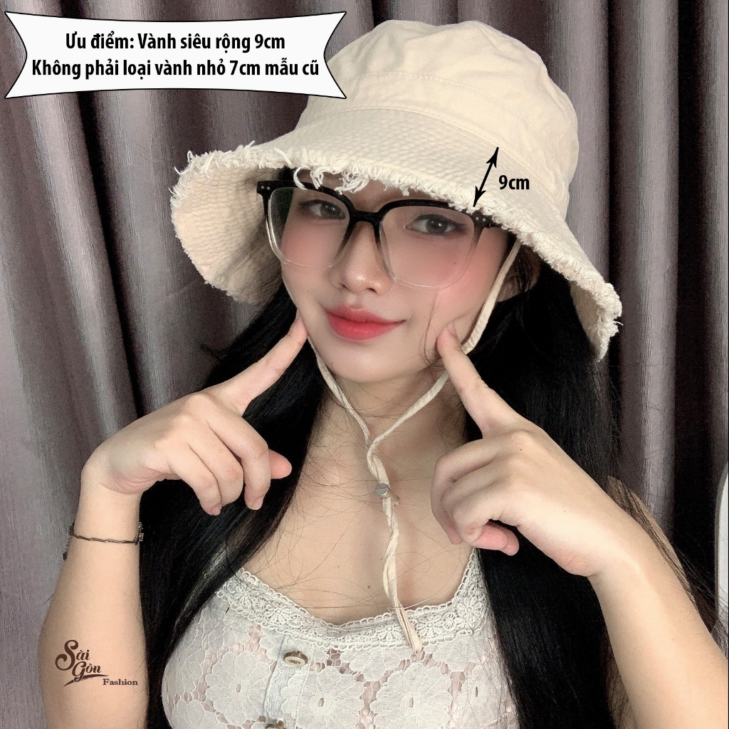 Mũ Bucket Tua Rua Trơn Vành rộng kèm dây Basic Chống nắng Form Unisex Nam Nữ