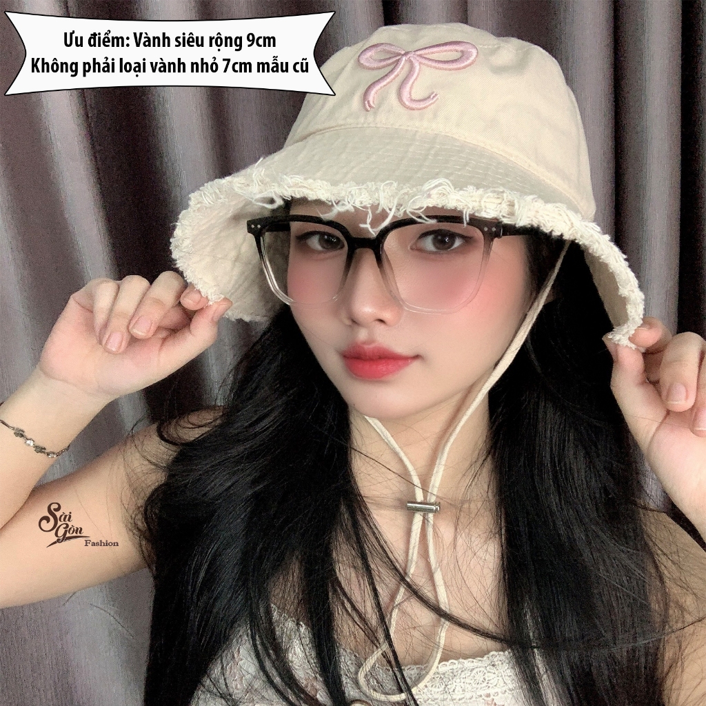 Mũ Bucket Tua Rua Trơn Vành rộng kèm dây Basic Chống nắng Form Unisex Nam Nữ