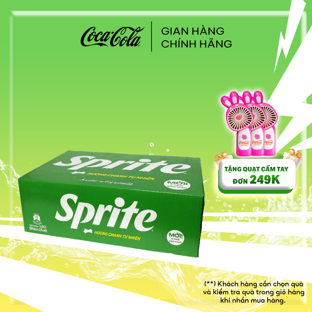 Thùng 24 Lon Nước Ngọt Giải Khát Có Gas Sprite Vị Chanh 235ml Lon Coca Cola Official Store