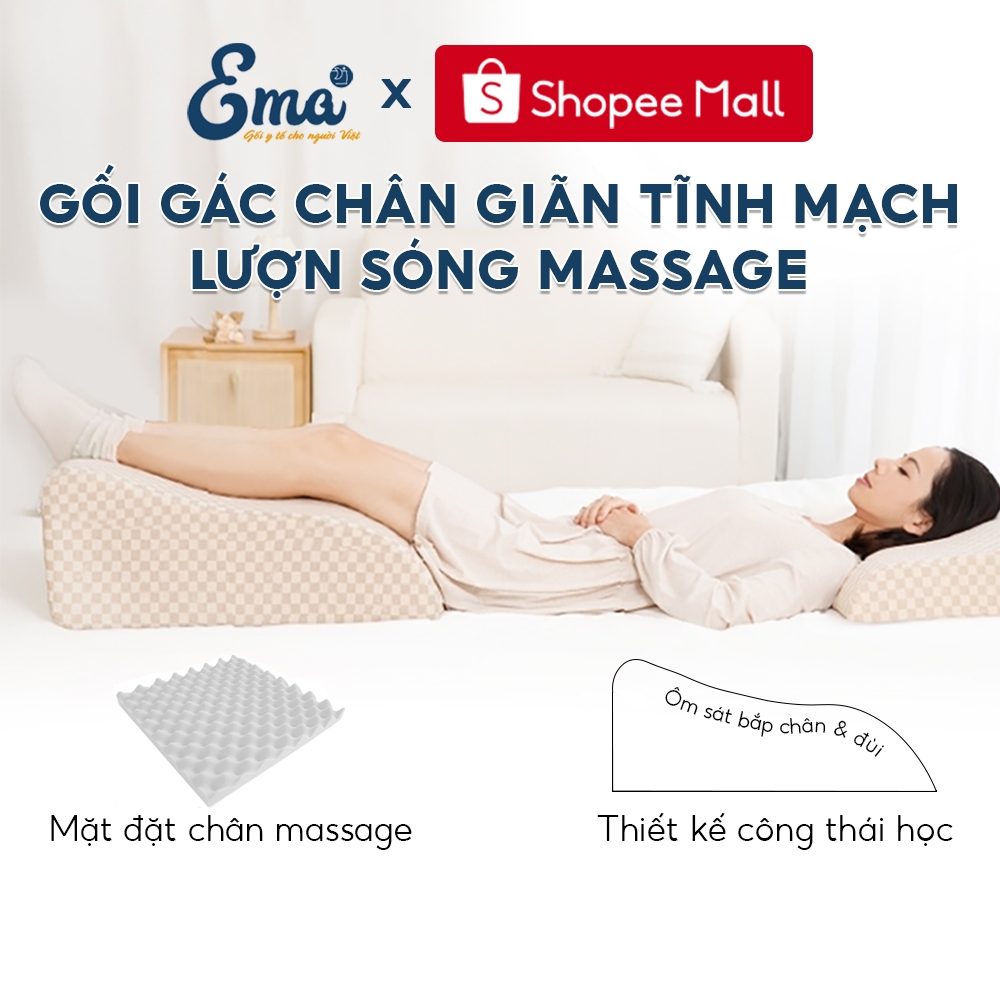 Gối gác chân giãn tĩnh mạch lượn sóng massage Ema - Kê cao chân giúp ...