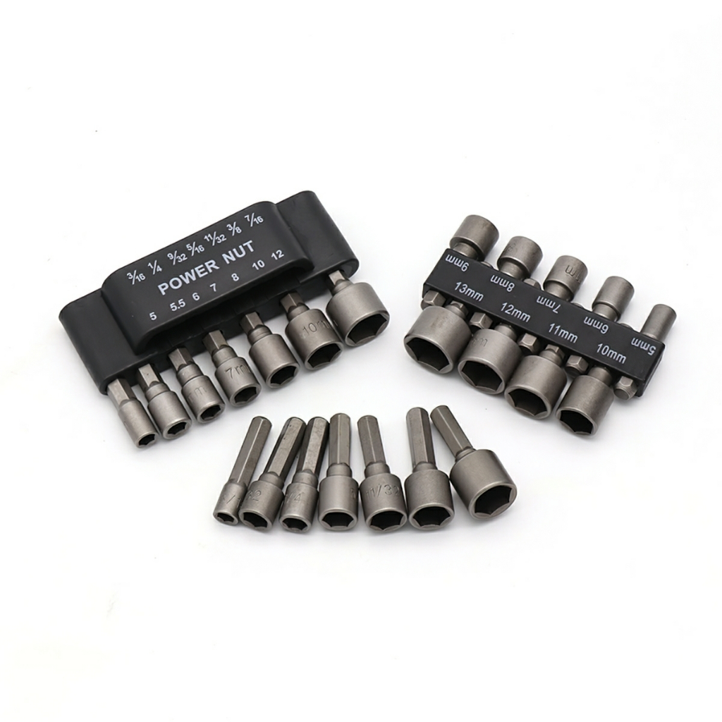 Bộ 14 đầu khẩu vặn ốc bắn tôn chuôi lục giấc gắn máy khoan cầm tay 5-12mm tiện dụng