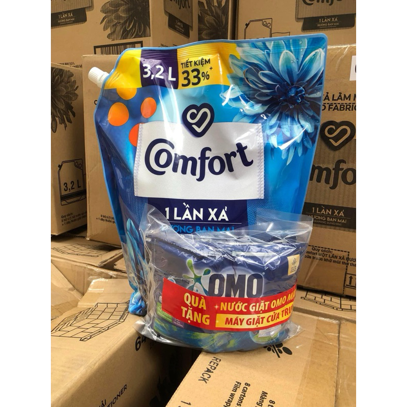 Nước xả vải Comfort một lần xả hương ban mai túi lớn 3.1l tặng