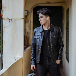 Áo khoác da nam, áo da thật cao cấp cổ bẻ Fttleather Trucker Jacket Da Bò Dáng Sơ Mi Túi Hộp - AD405