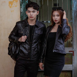 Áo khoác da nam, áo da thật cao cấp cổ bẻ Fttleather Trucker Jacket Da Bò Dáng Sơ Mi Túi Hộp - AD405
