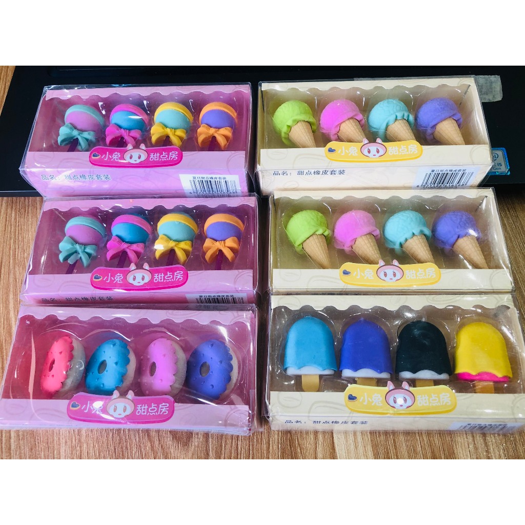 Set 4 gôm tẩy 3D hình bánh Donut - Hình kem - Hình kẹo mút dễ thương giá rẻ,giao hình ngẫu nhiên