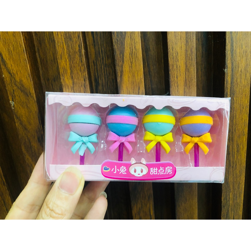 Set 4 gôm tẩy 3D hình bánh Donut - Hình kem - Hình kẹo mút dễ thương giá rẻ,giao hình ngẫu nhiên