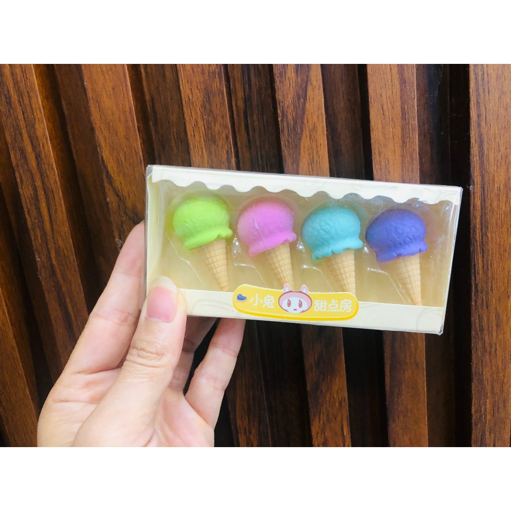 Set 4 gôm tẩy 3D hình bánh Donut - Hình kem - Hình kẹo mút dễ thương giá rẻ,giao hình ngẫu nhiên