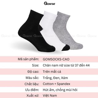 Combo 10 đôi tất cổ cao trơn màu nam nữ GOMTAT, vớ nam nữ cao cổ hút ẩm thoáng khí, khử mùi chân - GOMSOCKS-CAO-CB10